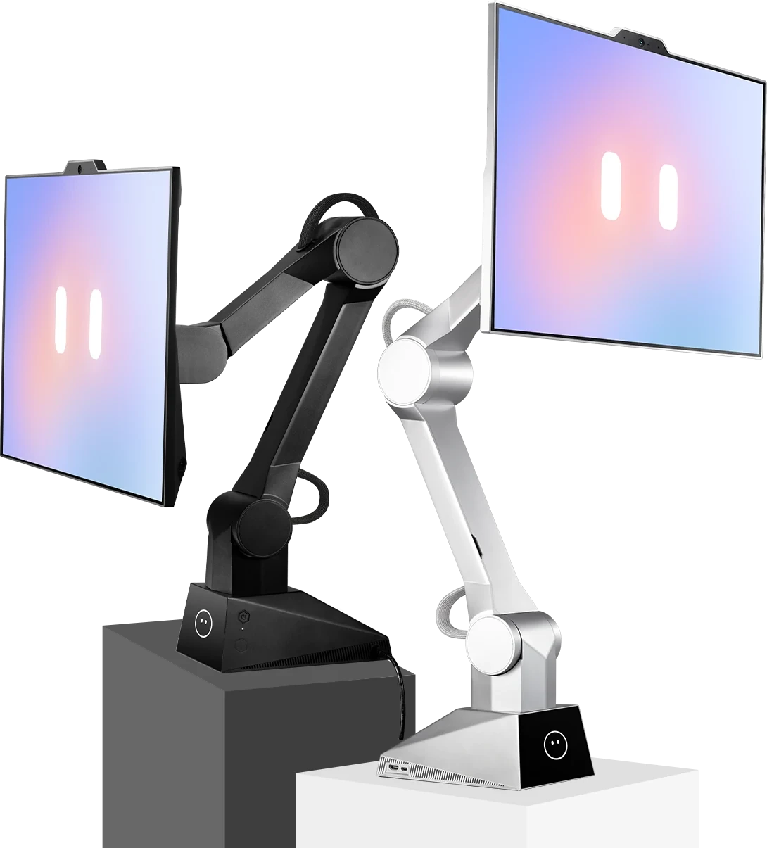 CyboPal ONE desktop robotic terminal with a 27-inch display on its articulated arm