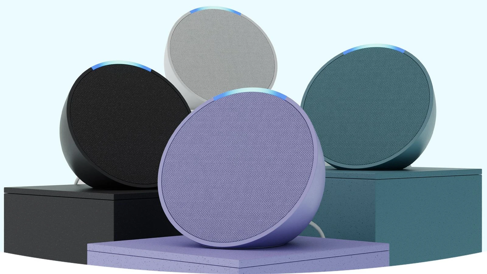 Amazon Echo Pop smart speakers in multiple colors